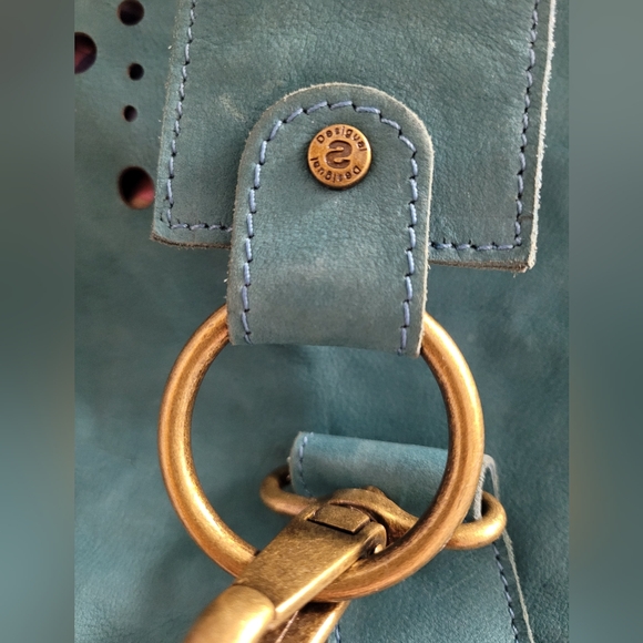 Desigual Teal Leather Tote with Multicolor Peek-Through - Picture 4 of 15